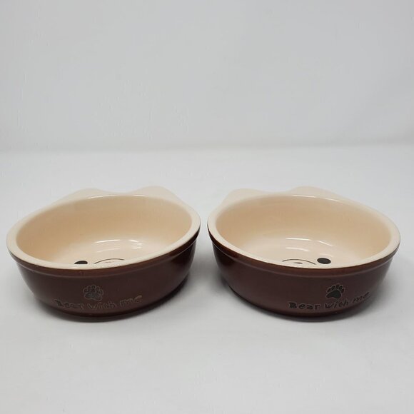 Ceramic Bear Pet Food Dish Pair of Feeder Bowls - Picture 2 of 7